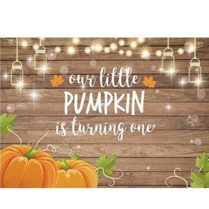 Rustic Wood Themed Backdrop ‘Our Little Pumpkin is Turning One’ Party Decor